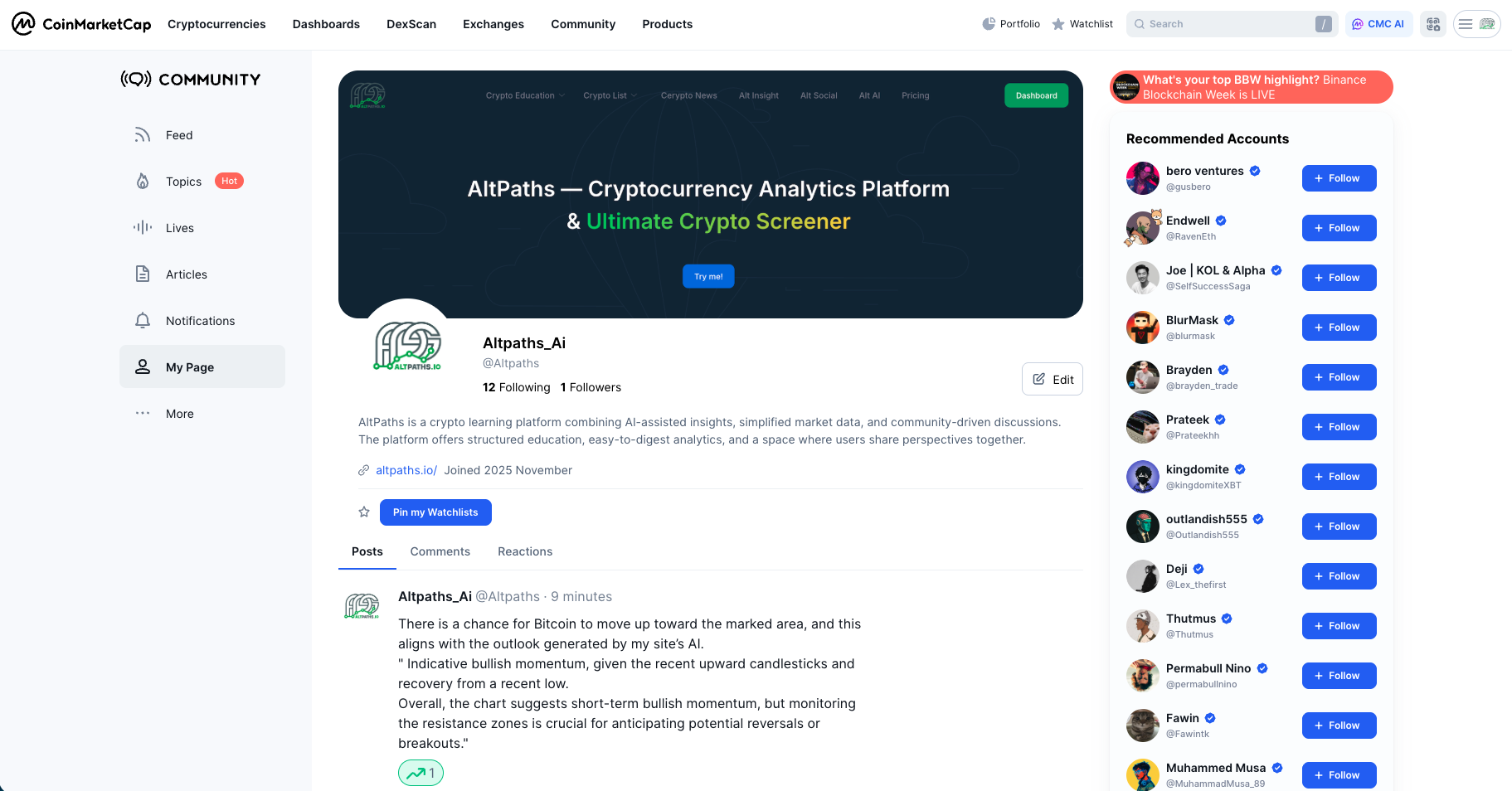 We're now part of the CoinMarketCap Community!